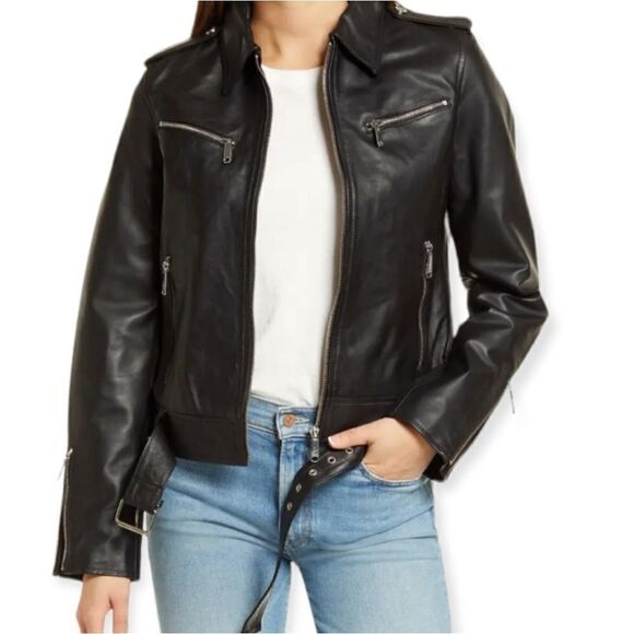 NWT Sam Edelman Black Leather Moto Jacket Size Small  - Picture 4 of 9